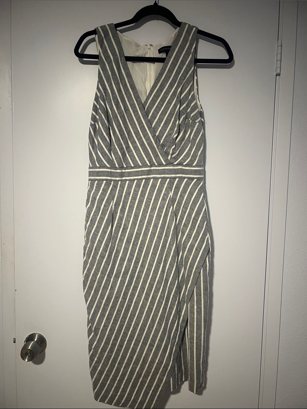 Banana Republic Gray and White Striped Midi Dress